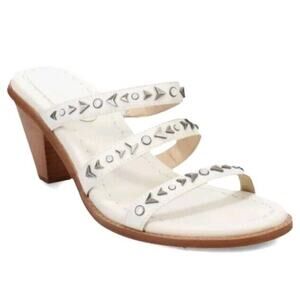 Frye Estelle Strappy Sandals Womens 9 White Studs Leather Slide Block Heel New